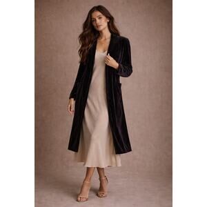 Black Velvet Longline Duster Cardigan Cotton Blend XL Whimsigoth Minimalists